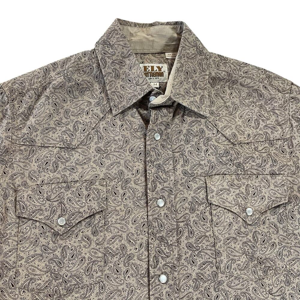 Ely Cattleman Pearl Snap Paisley Shirt Men's Medium Short Sleeved All Cotton